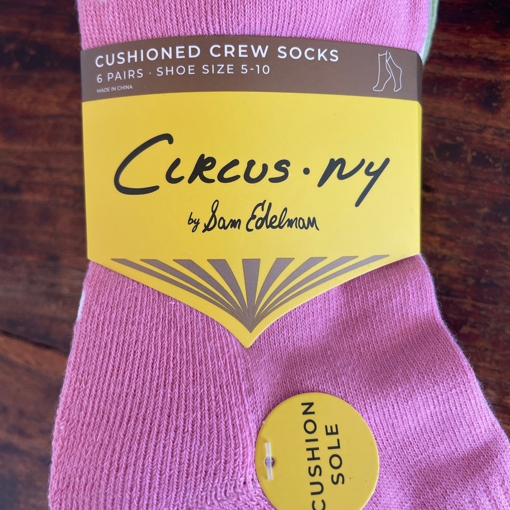 Sam Edelman Circus - Ribbed Cushioned Crew Socks - Green, Yellow, Pink, Cream - Picture 3 of 4